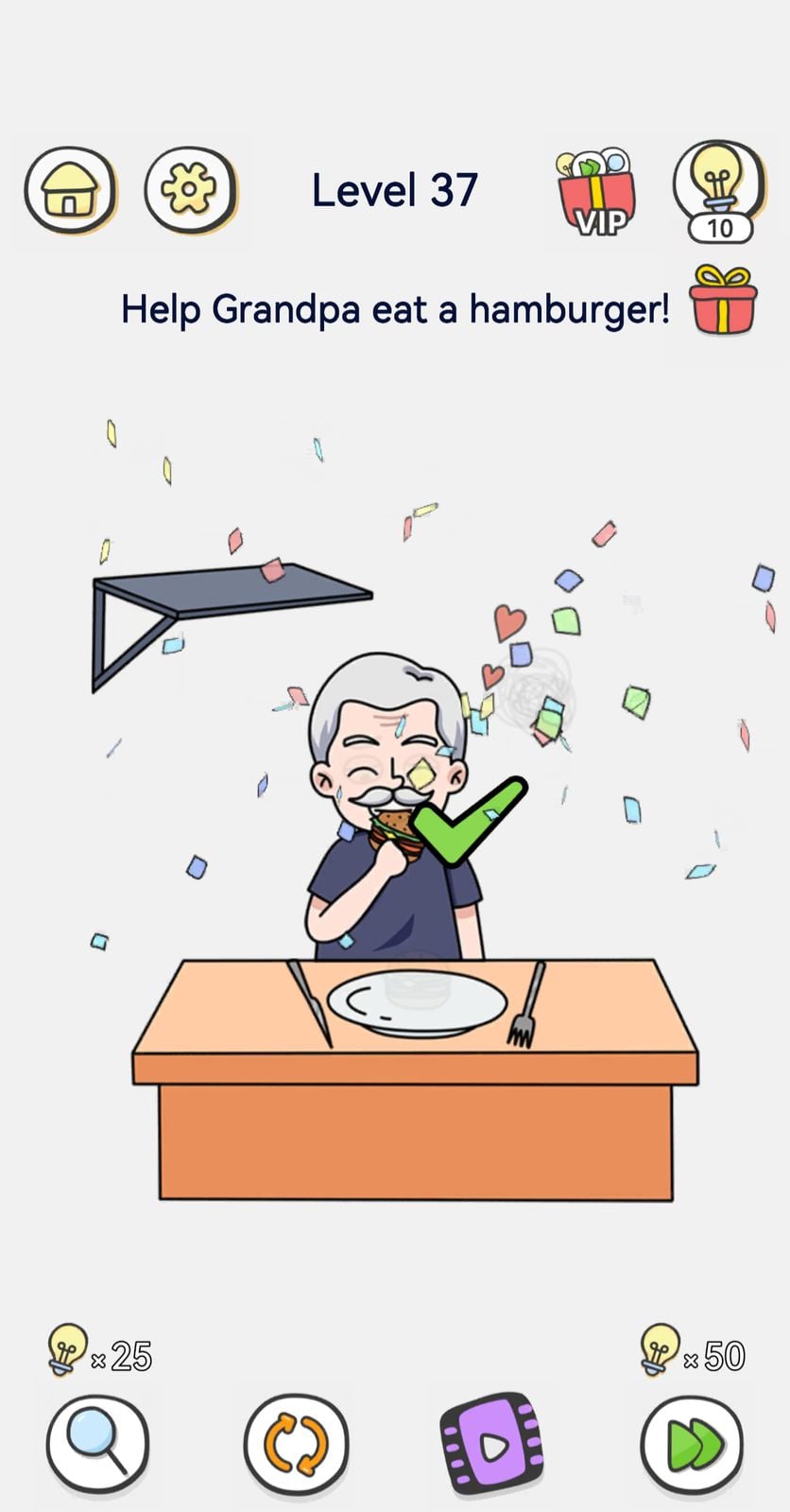 Game level: help Grandpa eat hamburger