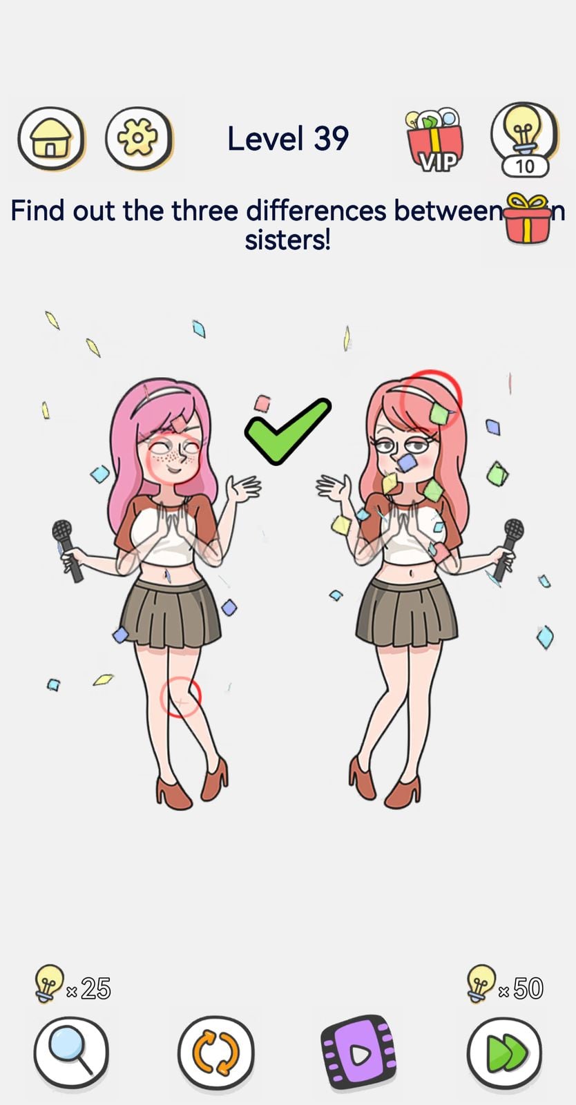 Find three differences between two sisters cartoon puzzle.