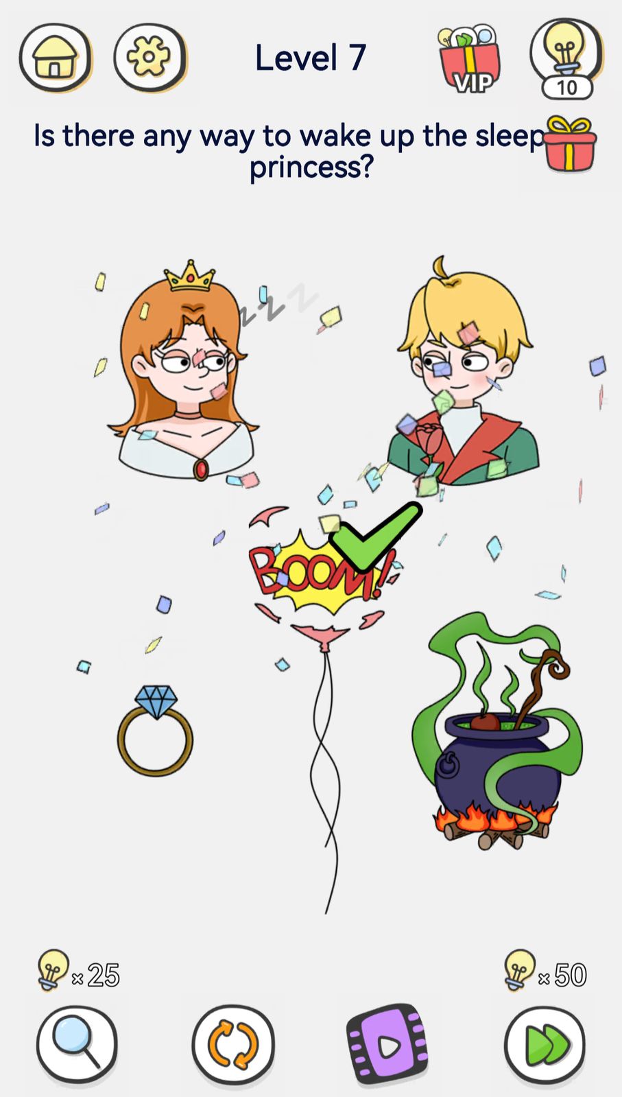 Puzzle: Wake up sleeping princess with options.