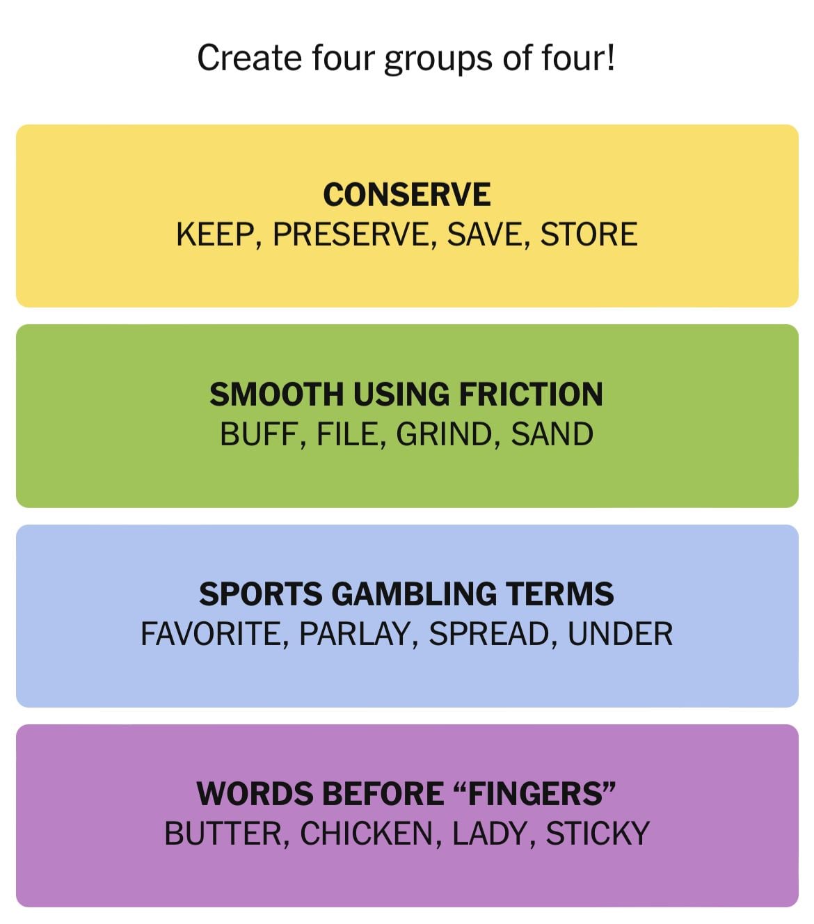Create groups of words based on categories.