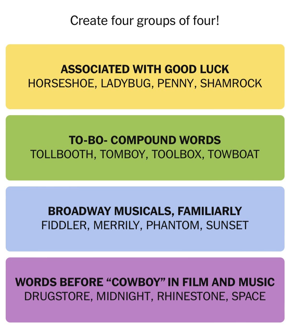 Puzzle: Create four groups of four words.
