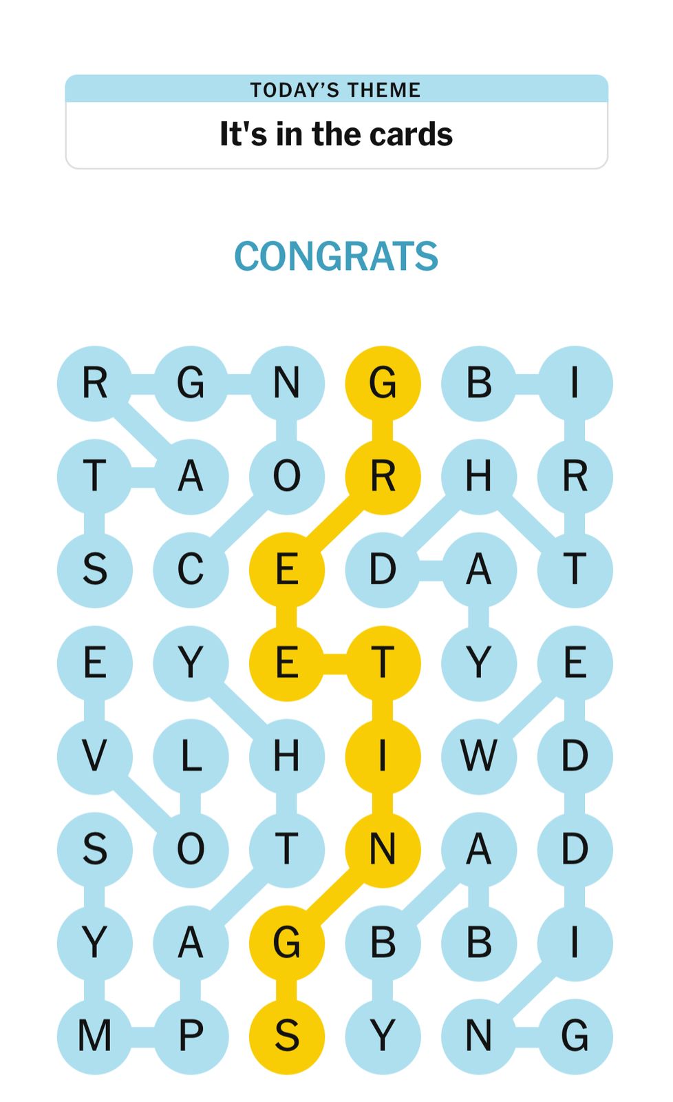 Word puzzle with theme 'It's in the cards'.