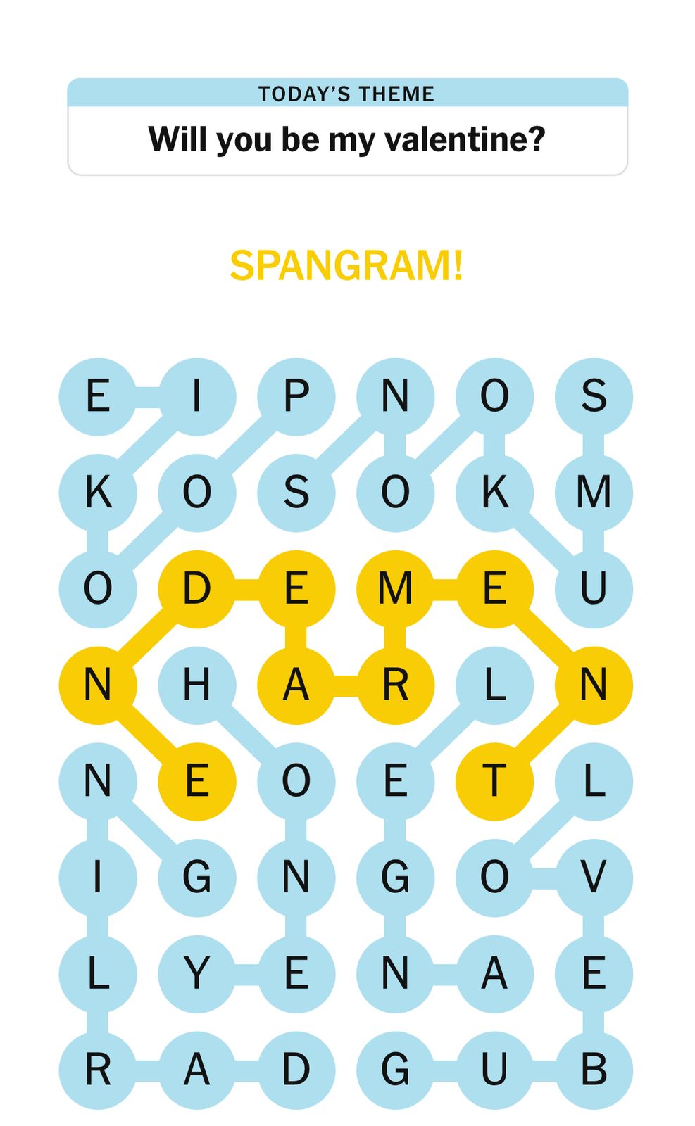Word search puzzle, theme: Will you be my valentine?