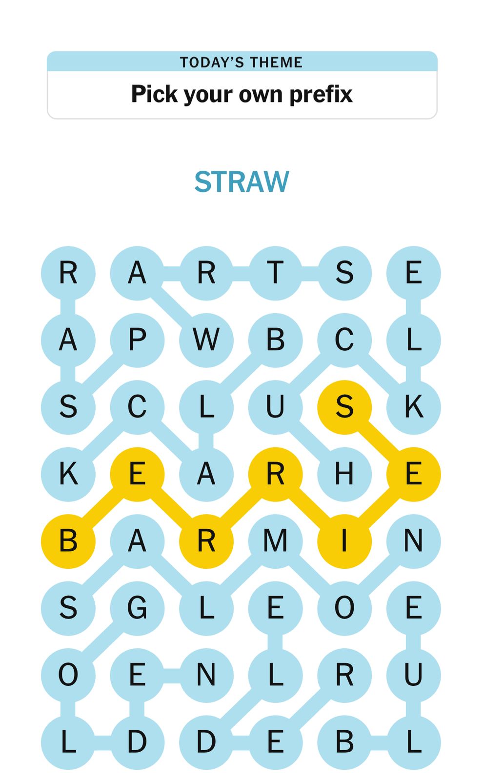 Word search puzzle with highlighted solution.