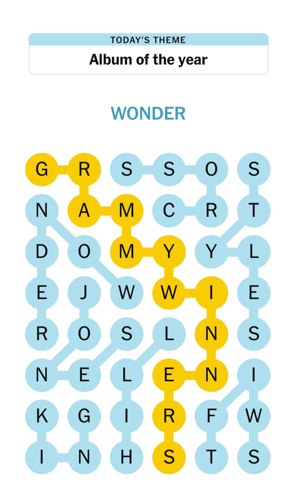 Word puzzle with highlighted solution path.