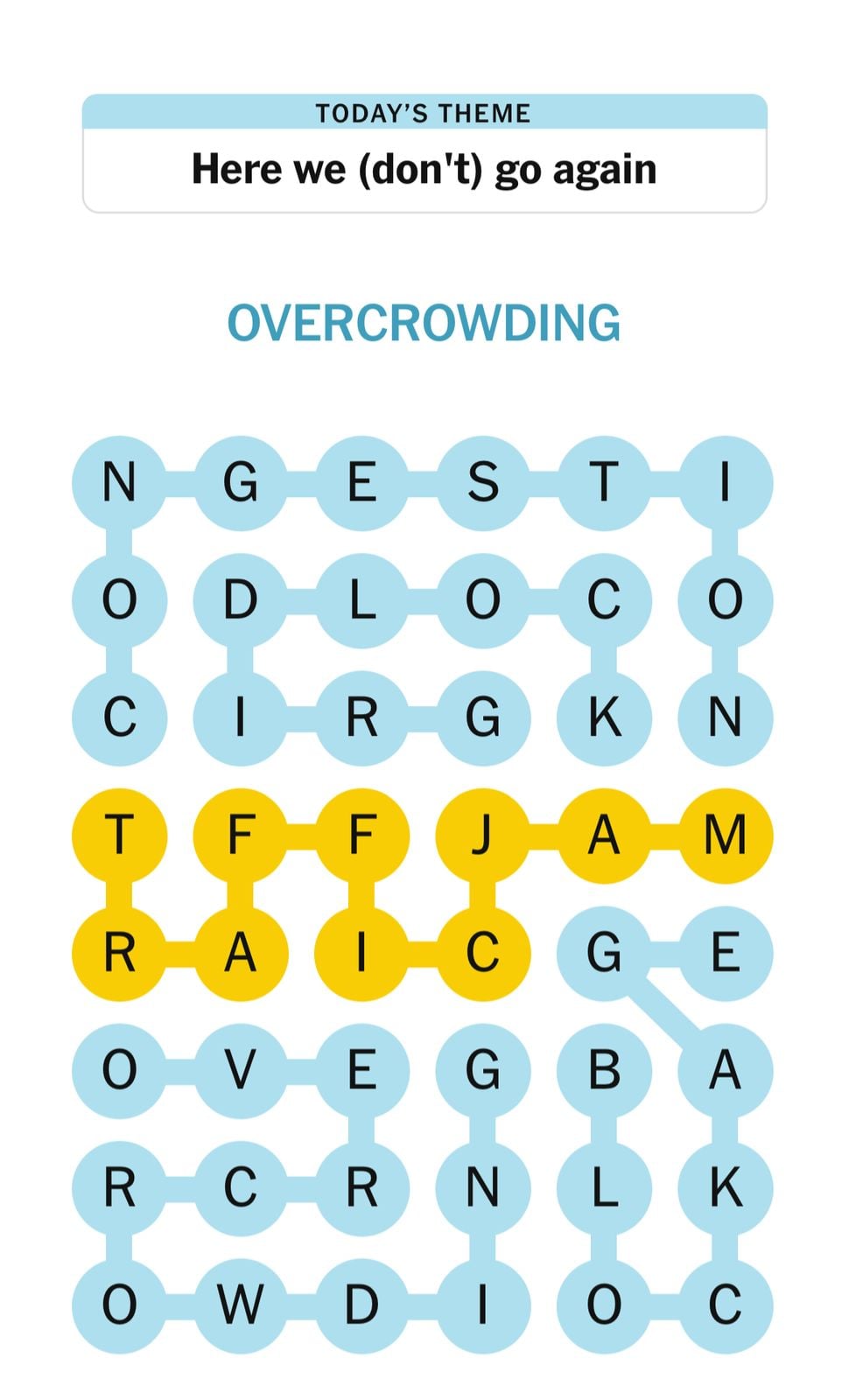 Word puzzle with theme 'Here we go again'.