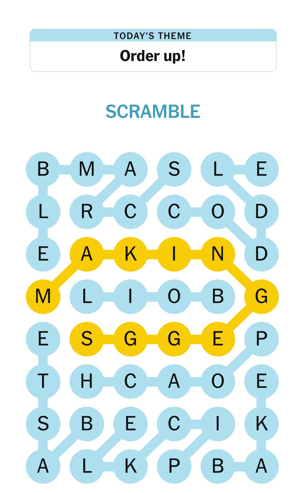 Word scramble game with theme 'Order up!'