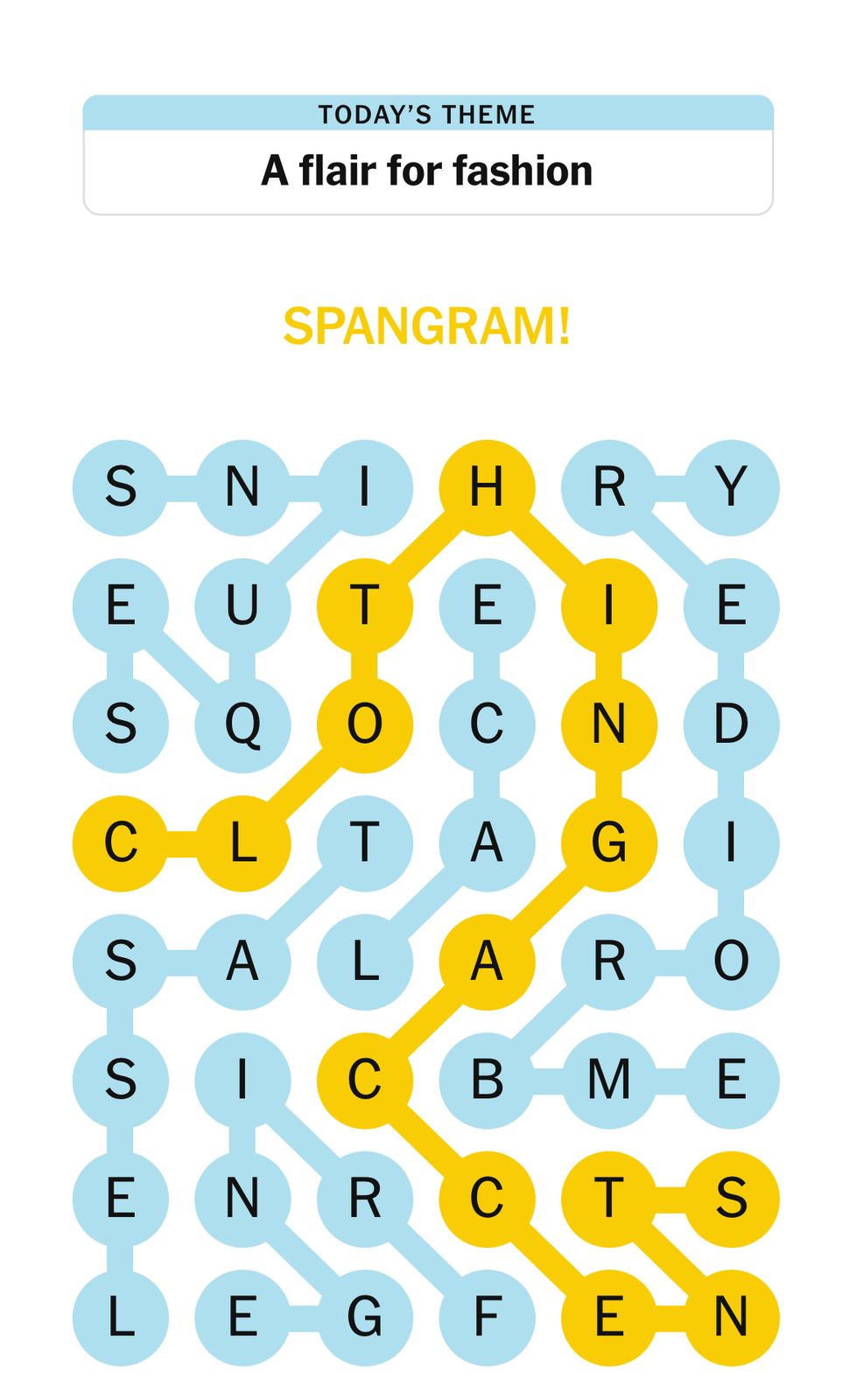 Spelling puzzle on fashion theme with words highlighted.