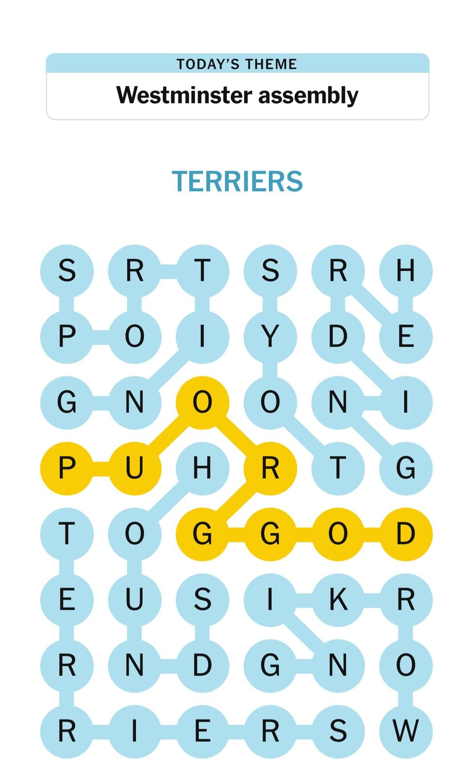 Word puzzle with theme Westminster assembly.