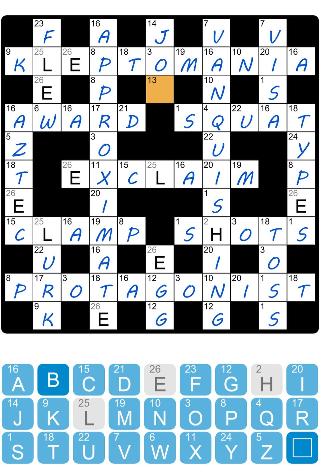 Crossword puzzle with words filled in.