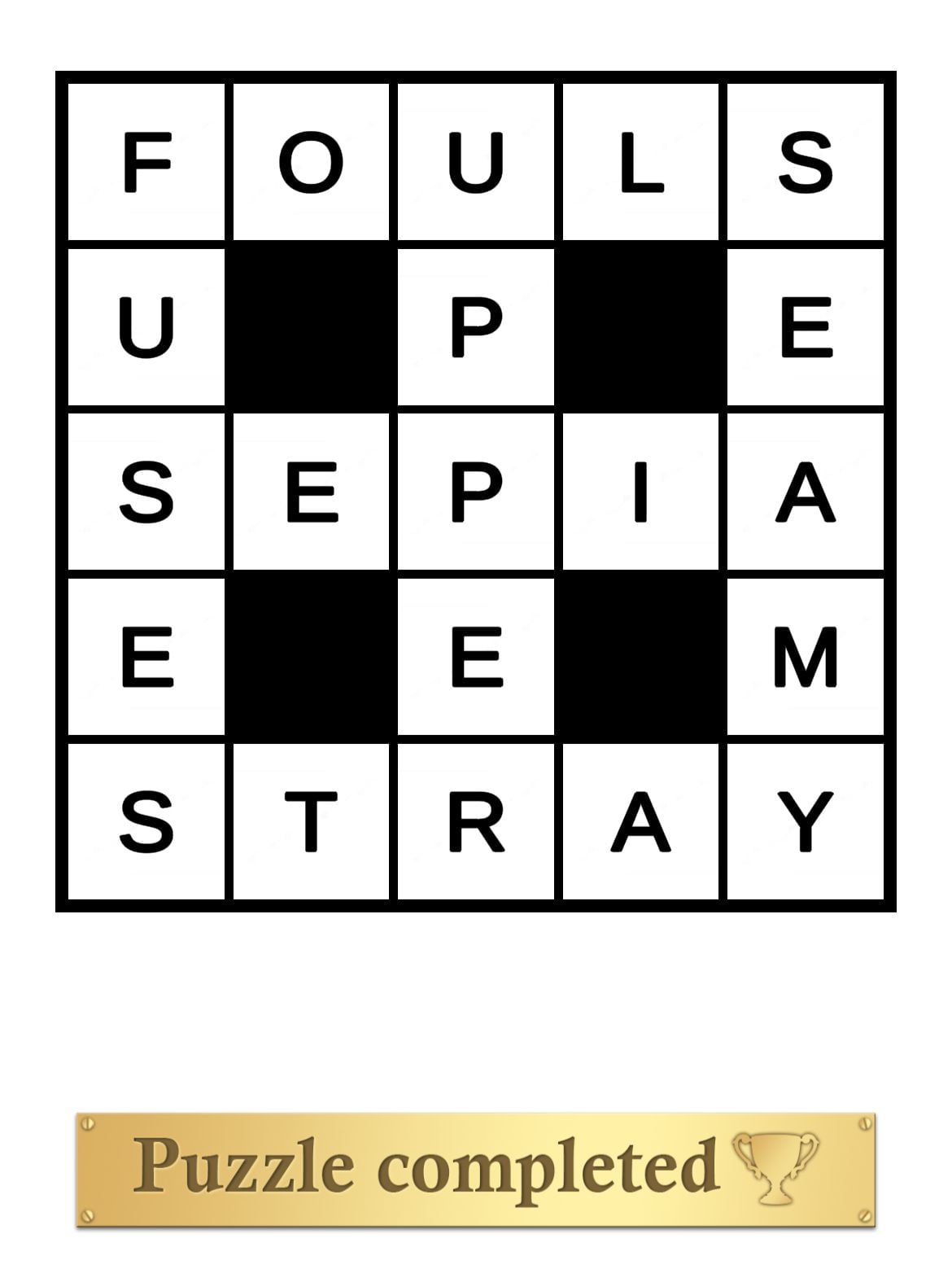 Completed crossword puzzle with a success message.