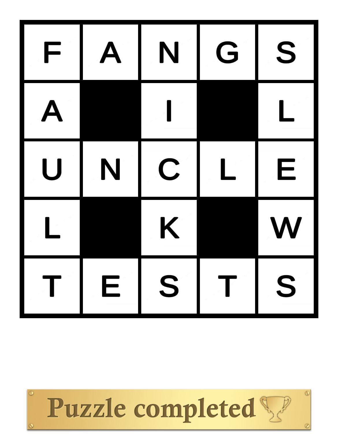 Completed word puzzle with certificate