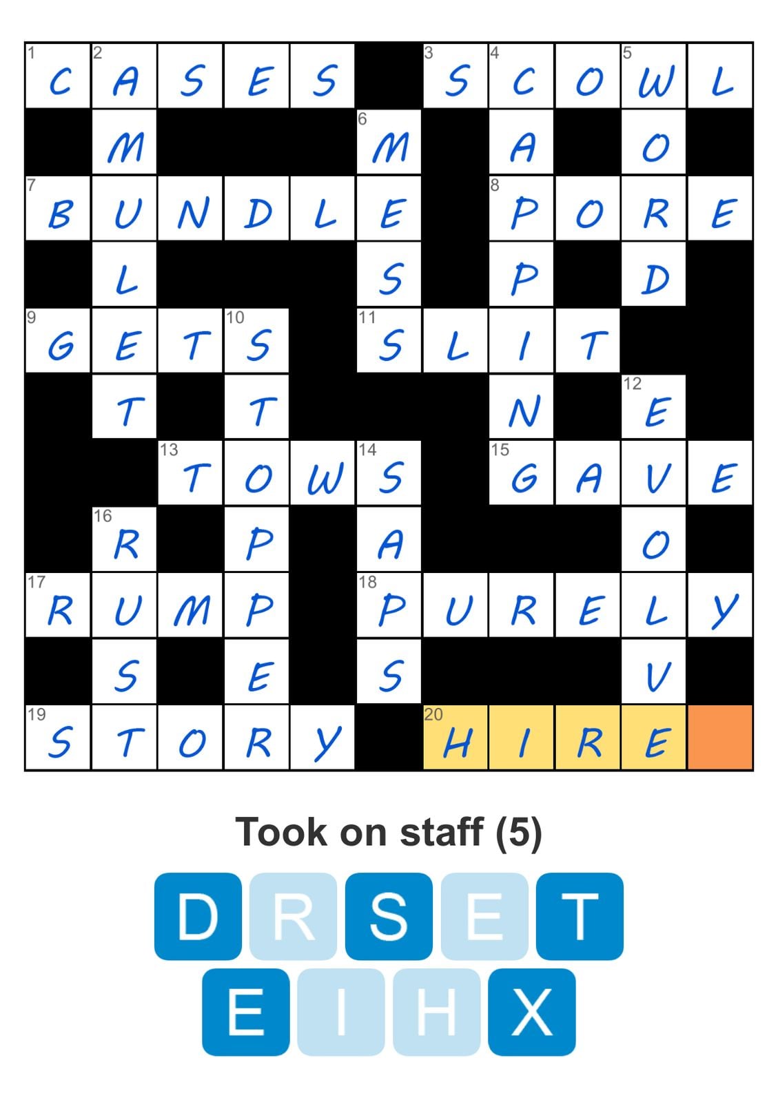 Crossword with words and scrambled letters puzzle.