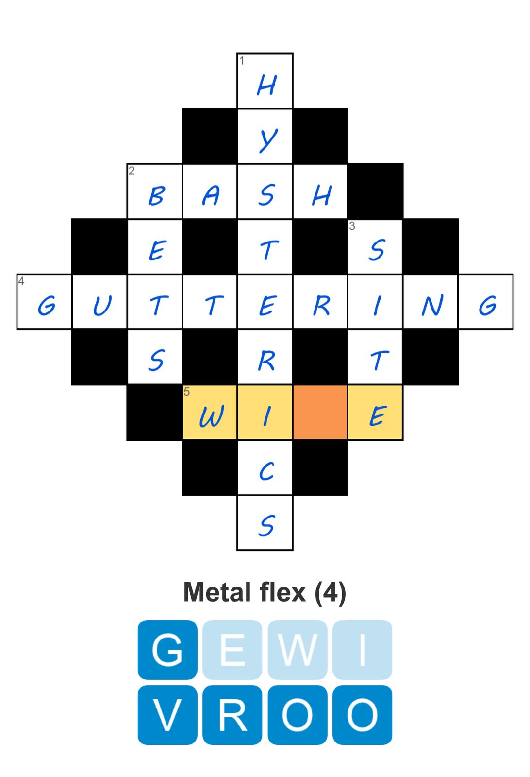 Crossword puzzle with highlighted answer WIRES.