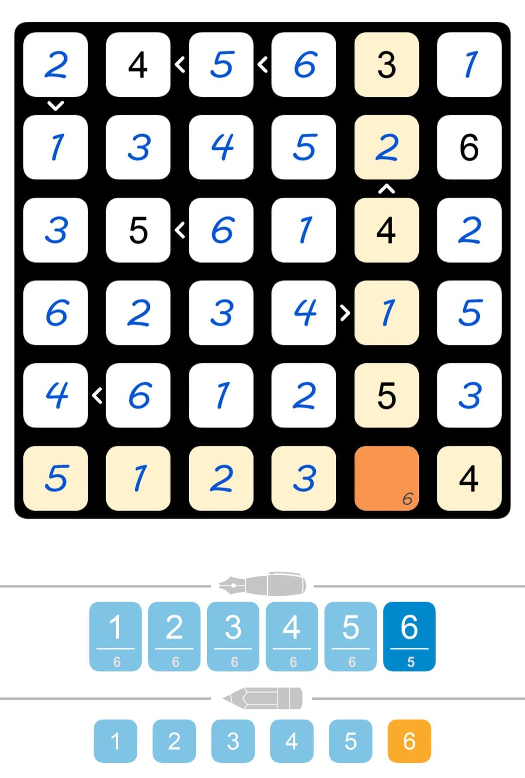 Number puzzle game screenshot with highlighted cells
