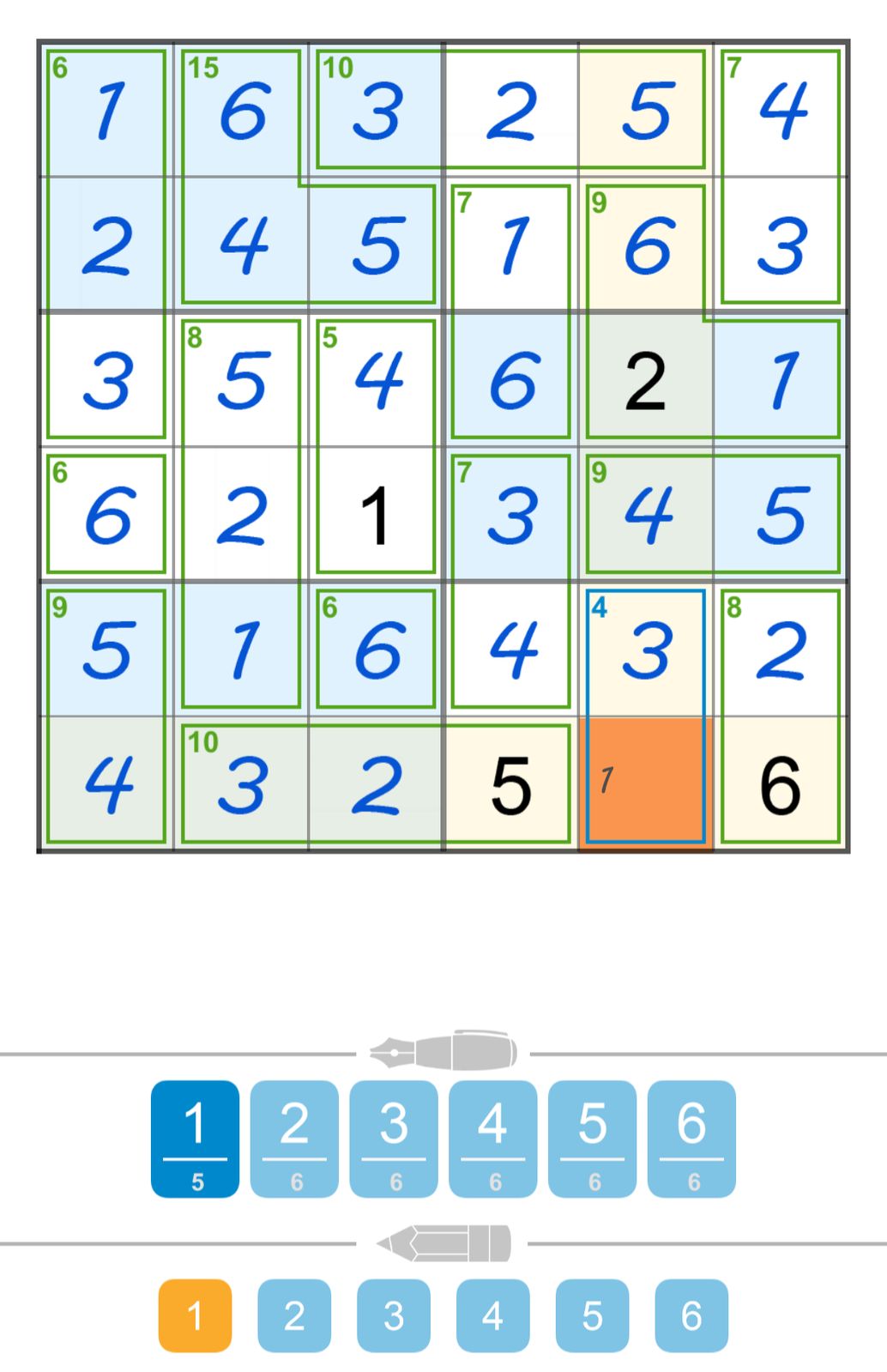 Interactive number puzzle game interface display.
