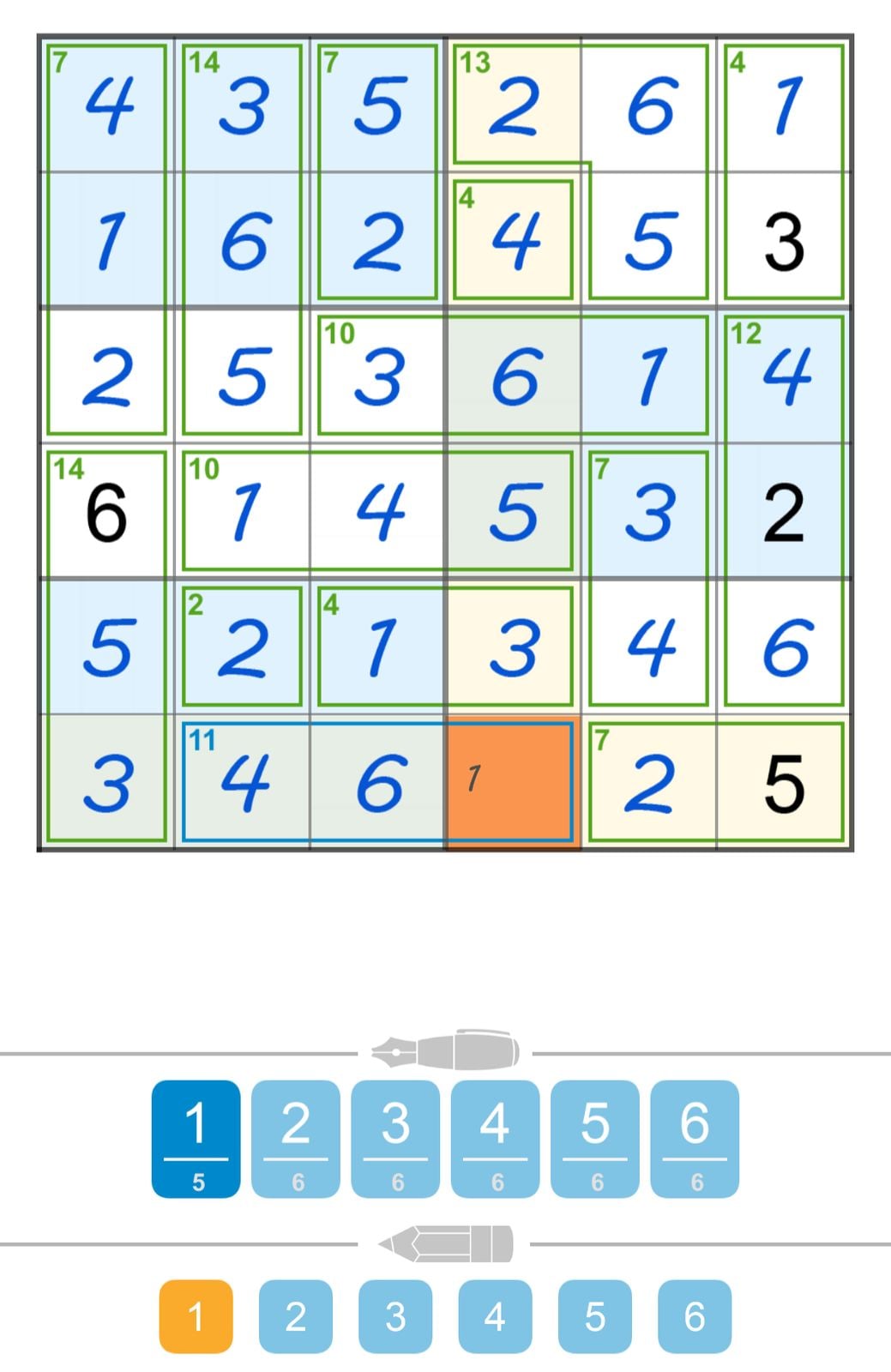 Kakuro puzzle board with numbers and grid.