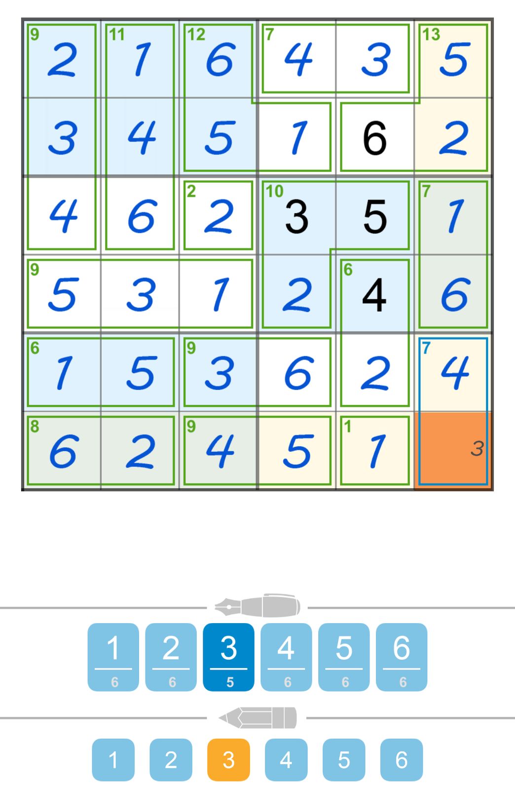 Killer Sudoku puzzle grid with numbers.