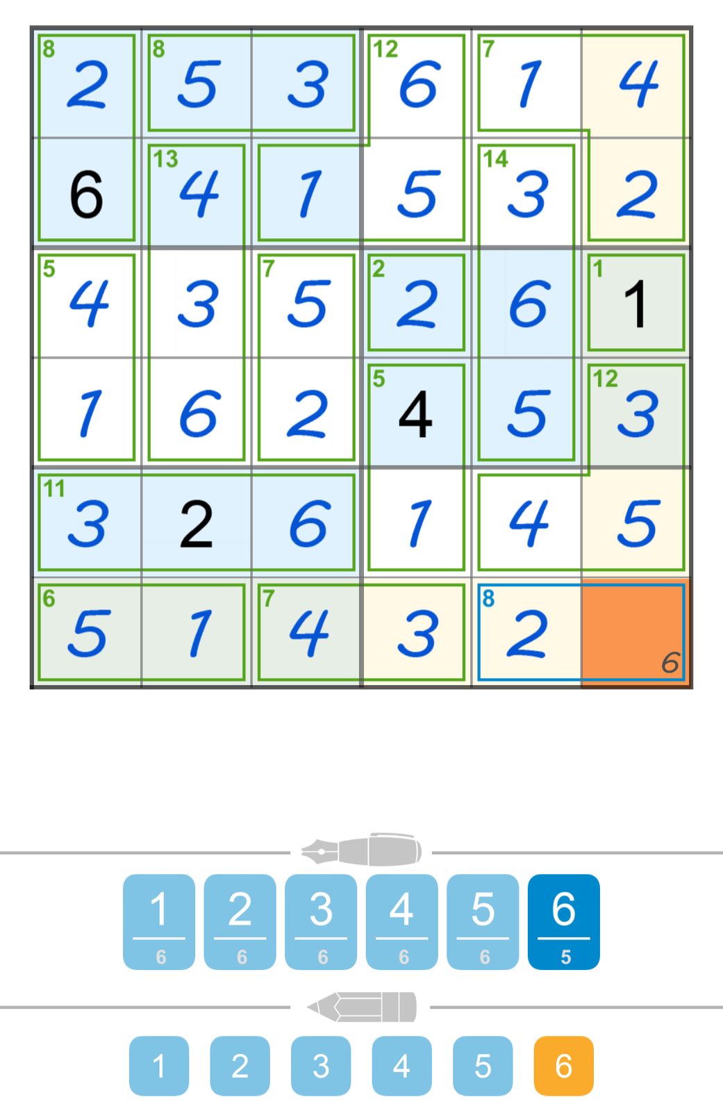 Colorful Kakuro puzzle grid with numbers.