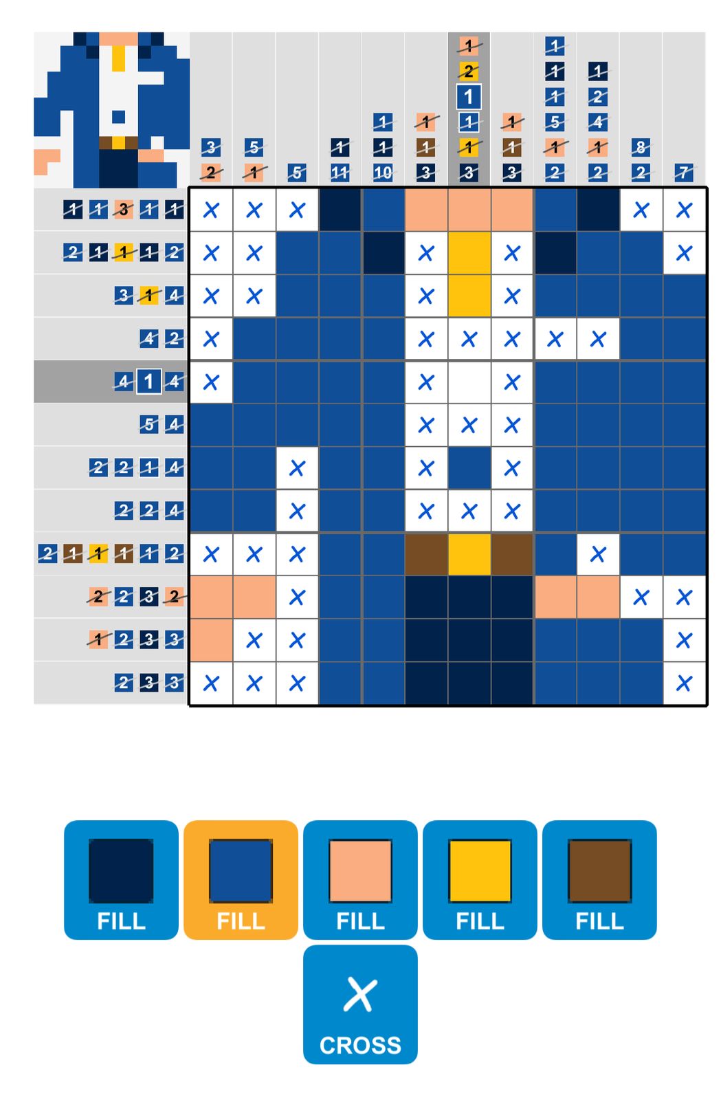 Color-coded pixel art puzzle grid in progress.