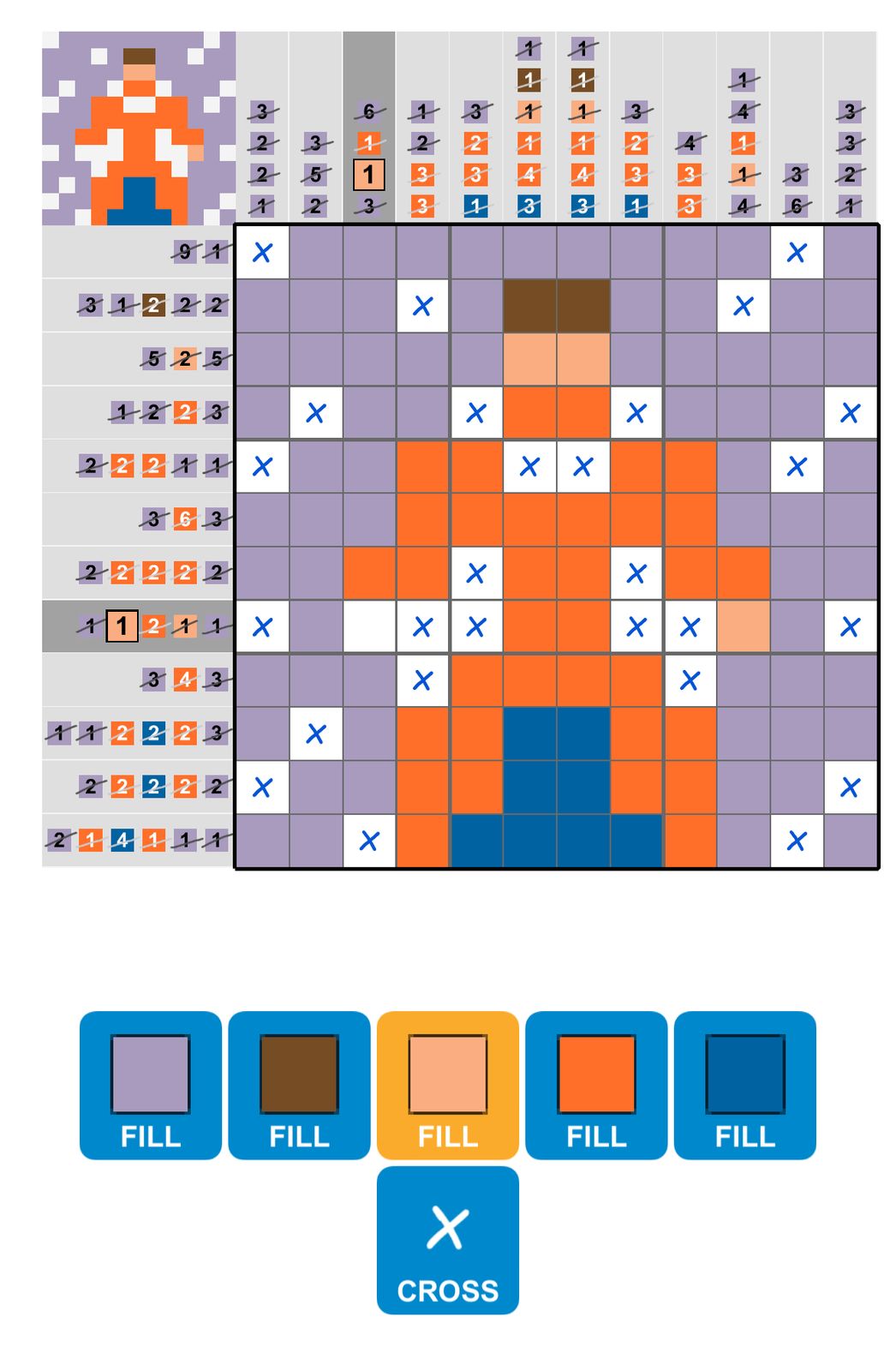 Nonogram puzzle with colorful grid solution.