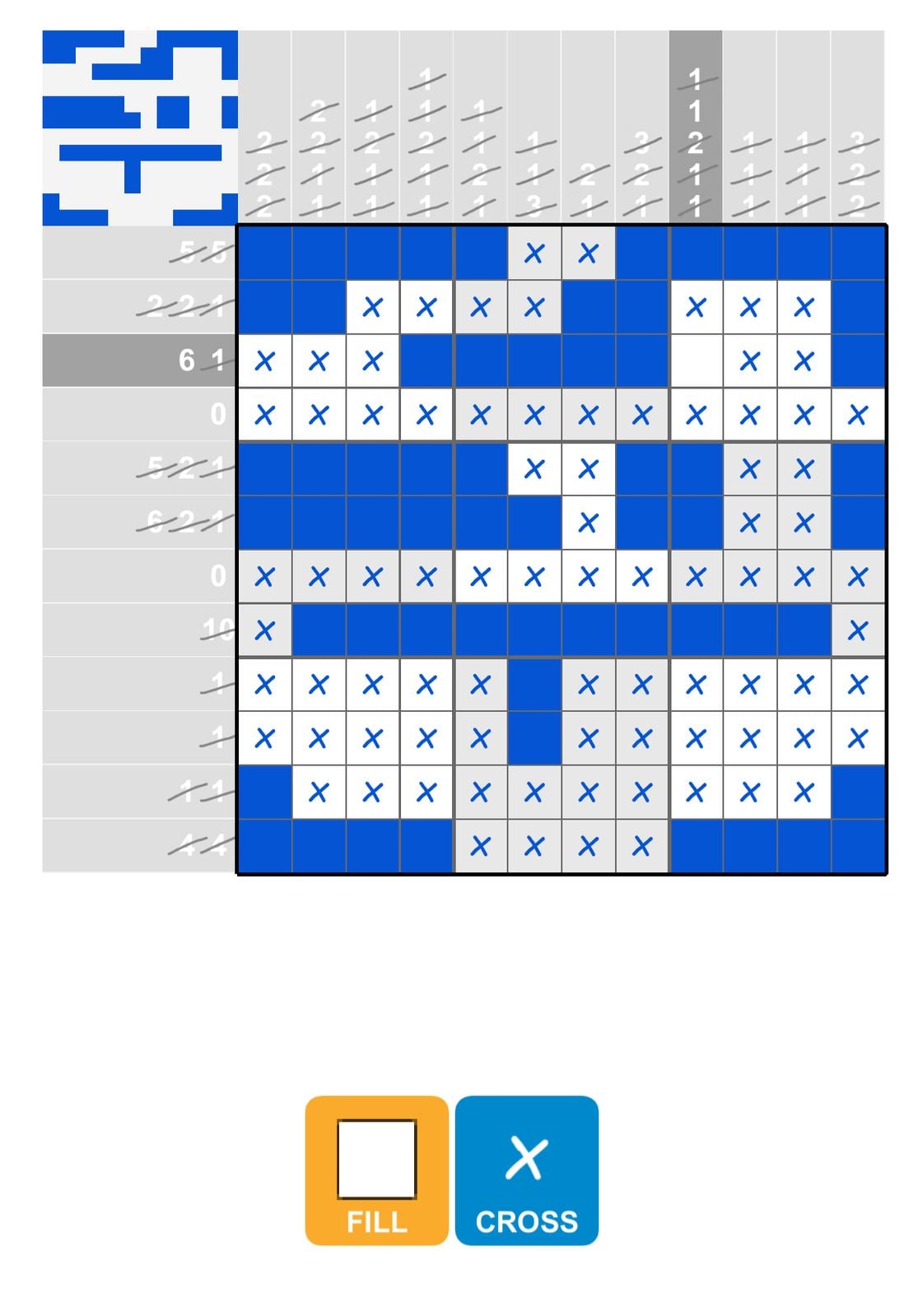 Nonogram puzzle grid partially completed