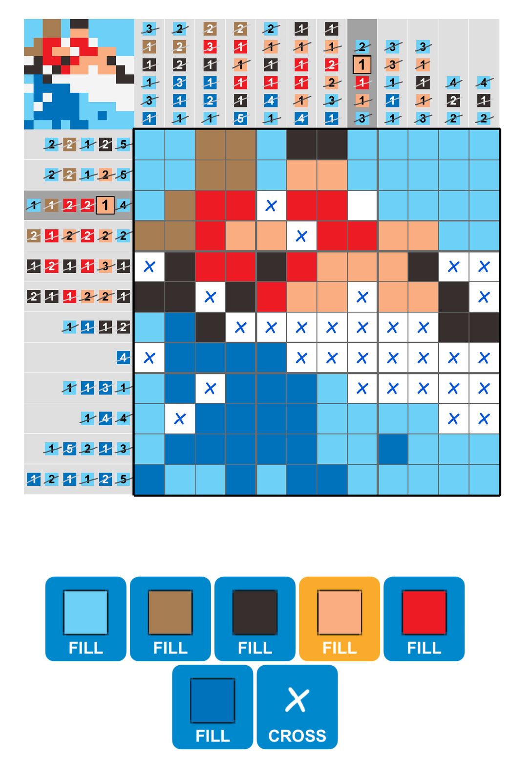 Pixel puzzle grid with color fill options.