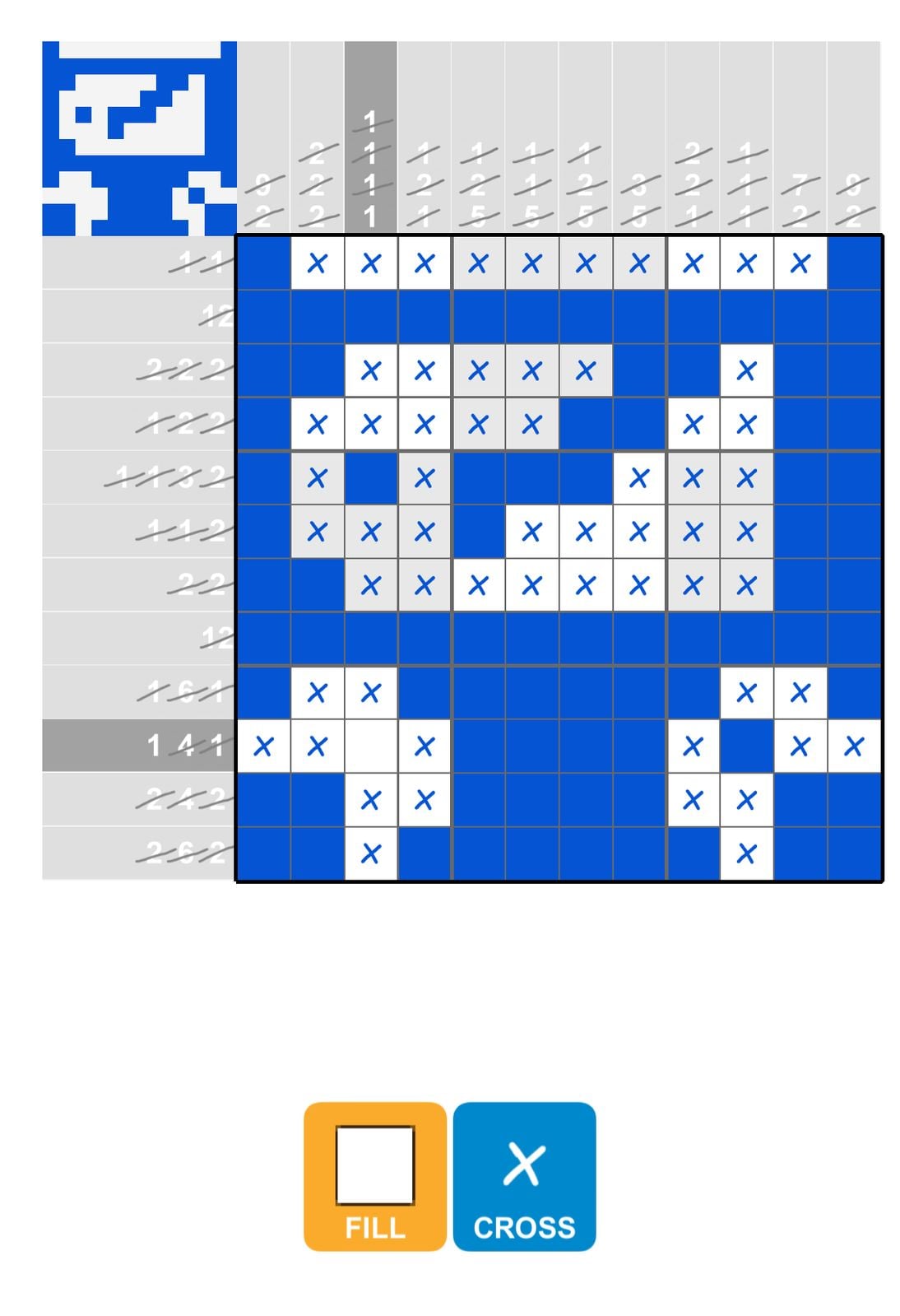 Nonogram puzzle with solution grid and options.
