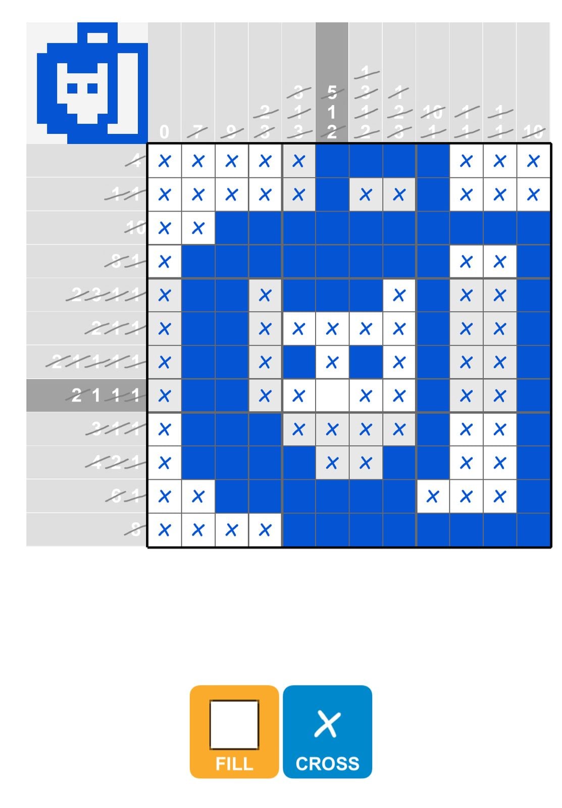 Nonogram puzzle with a cat design.