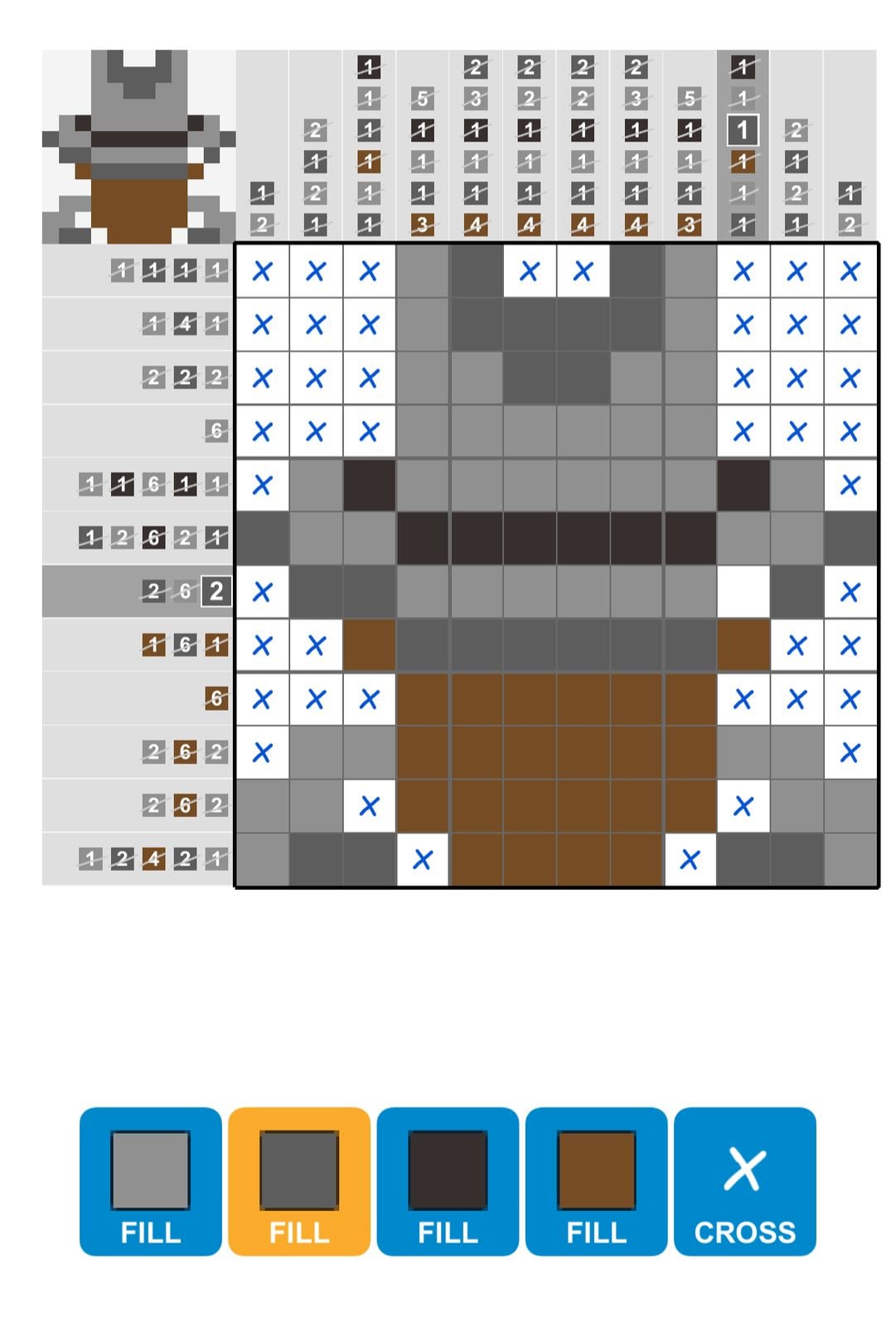 Nonogram puzzle featuring knight figure solution.