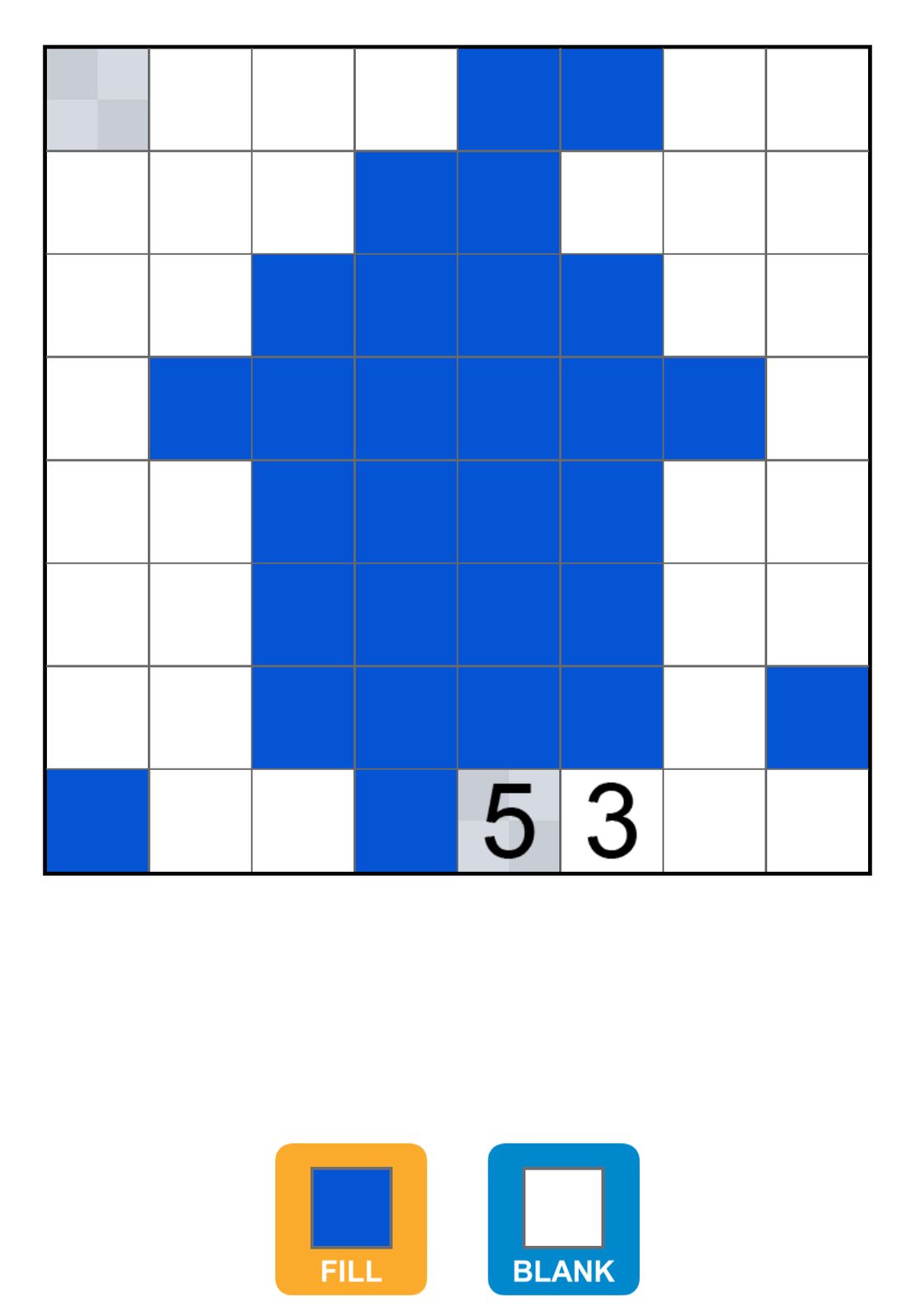 Blue figure on nonogram puzzle grid.
