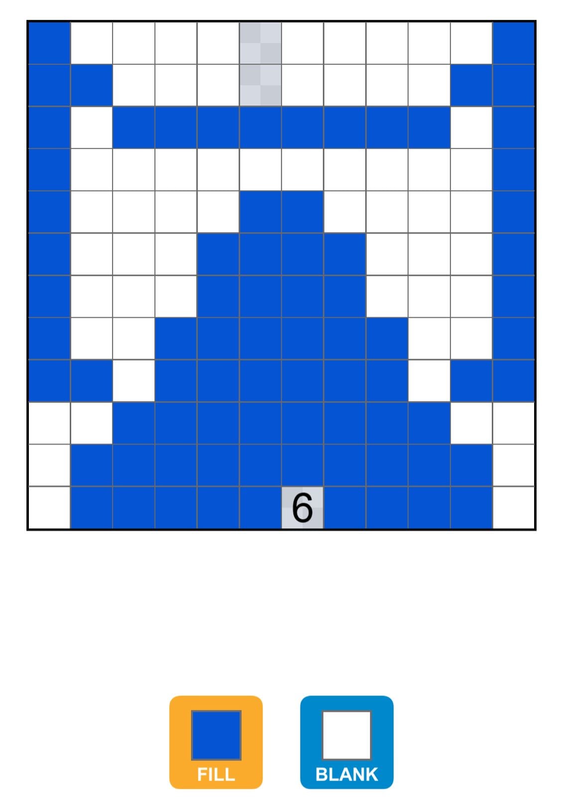 Blue and white nonogram puzzle grid with instructions.