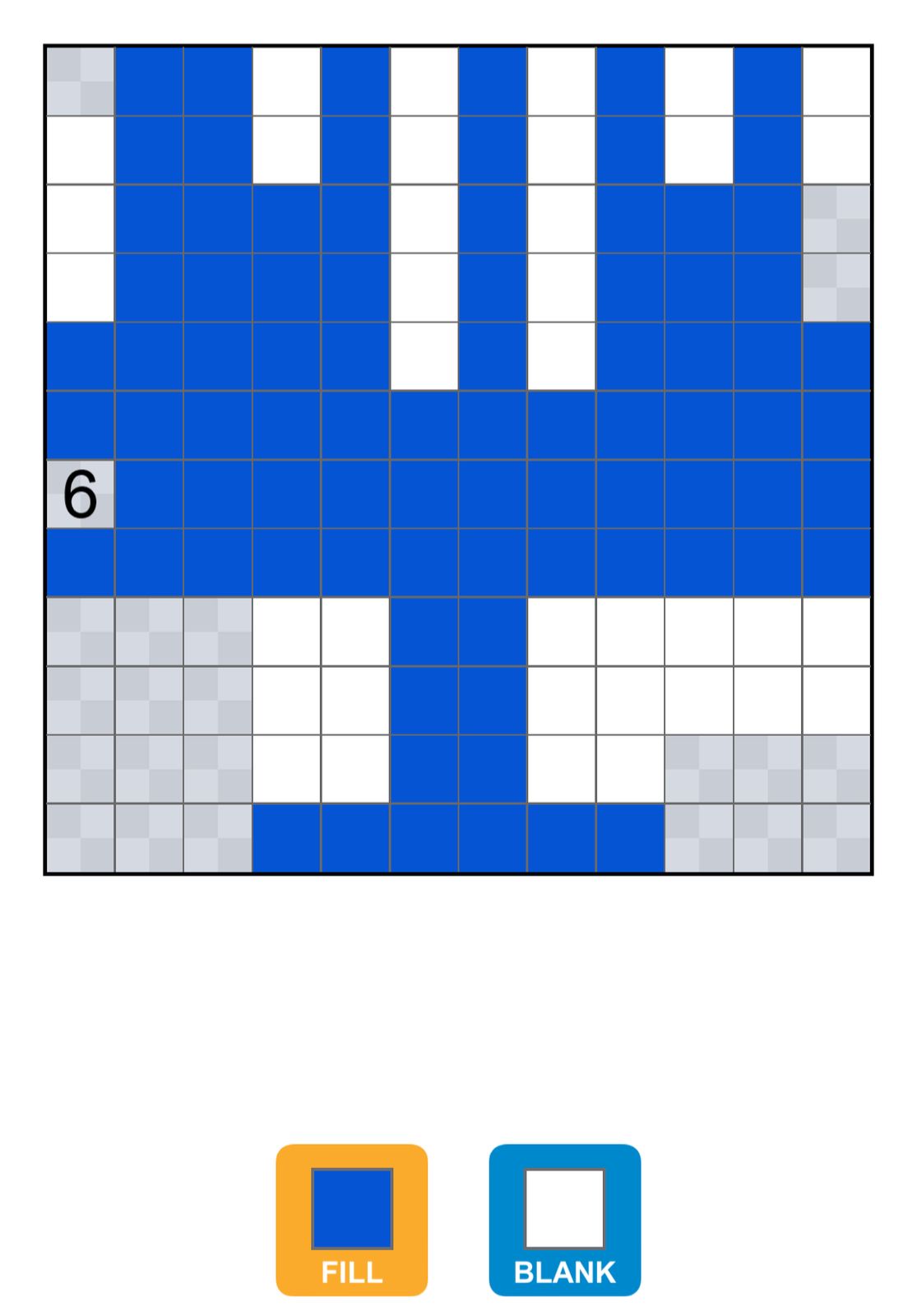 Nonogram puzzle with blue and white grid.
