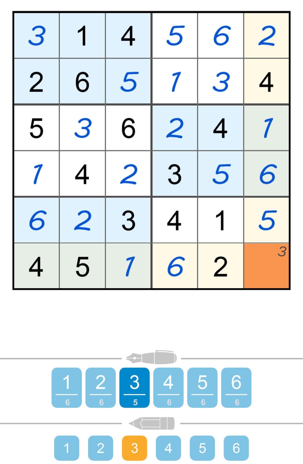 Partially completed sudoku puzzle with numbers and notes.
