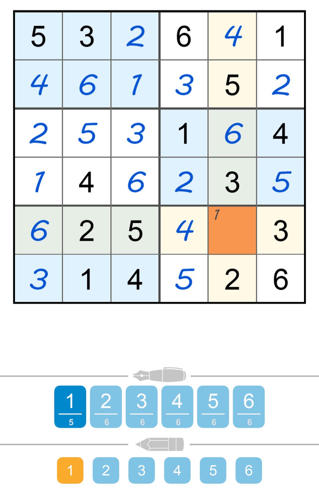 Color Sudoku puzzle grid with numbers.