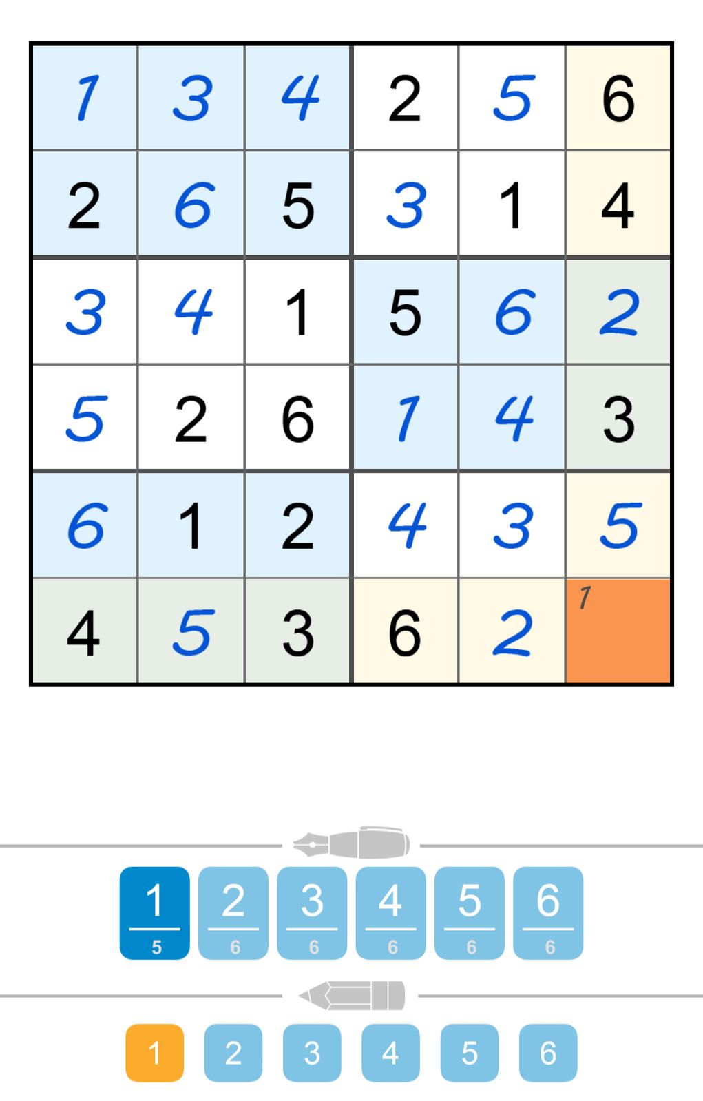 Partially filled Sudoku puzzle grid
