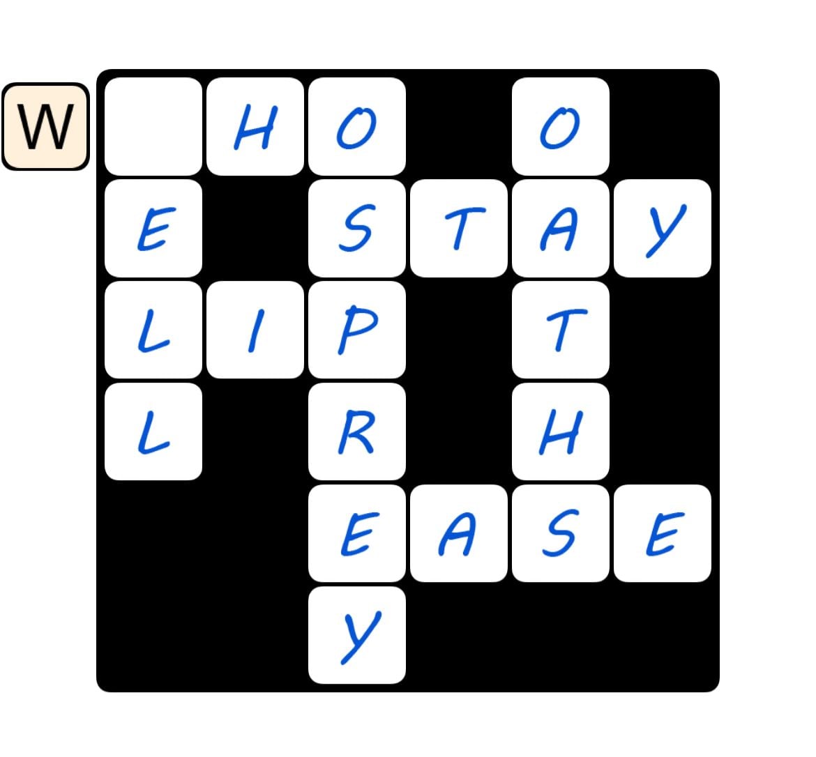 Crossword puzzle with words like 'stay' and 'prey'.