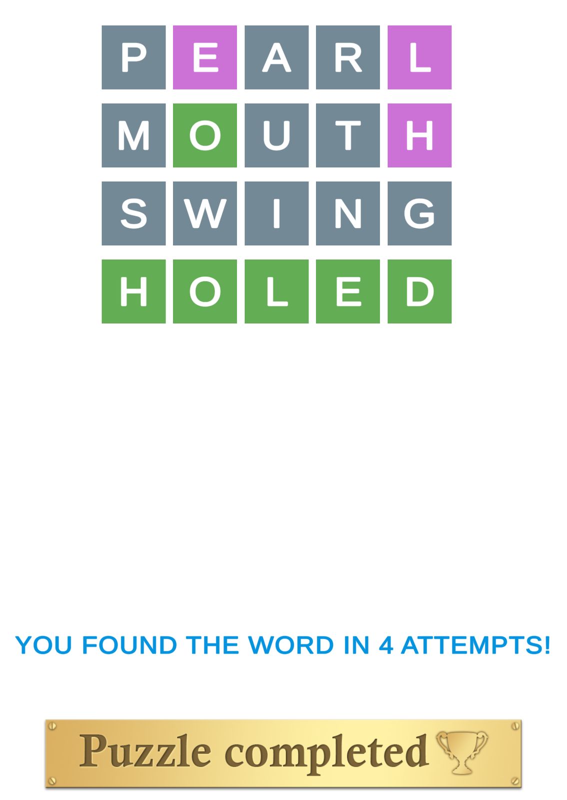 Word puzzle solved in four attempts