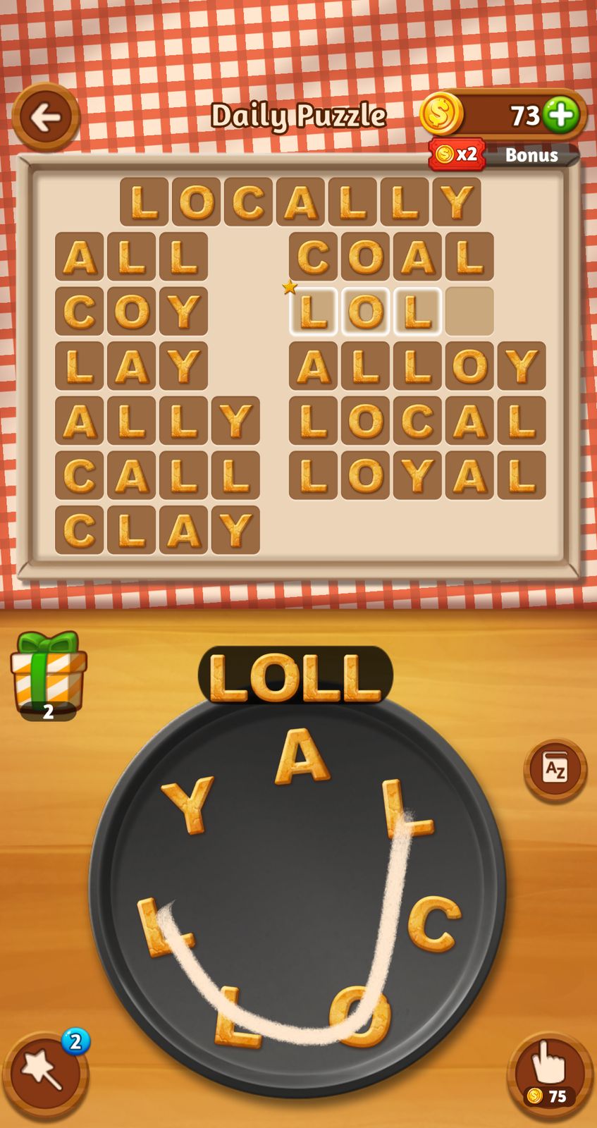Word puzzle game with scrambled letter cookies.
