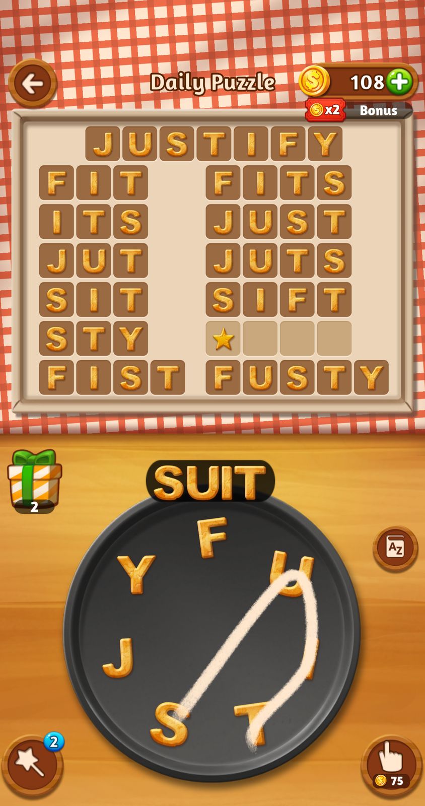 Word puzzle game with scrambled letters forming words.