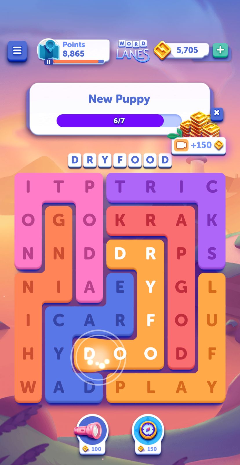 Word puzzle game with dry food theme