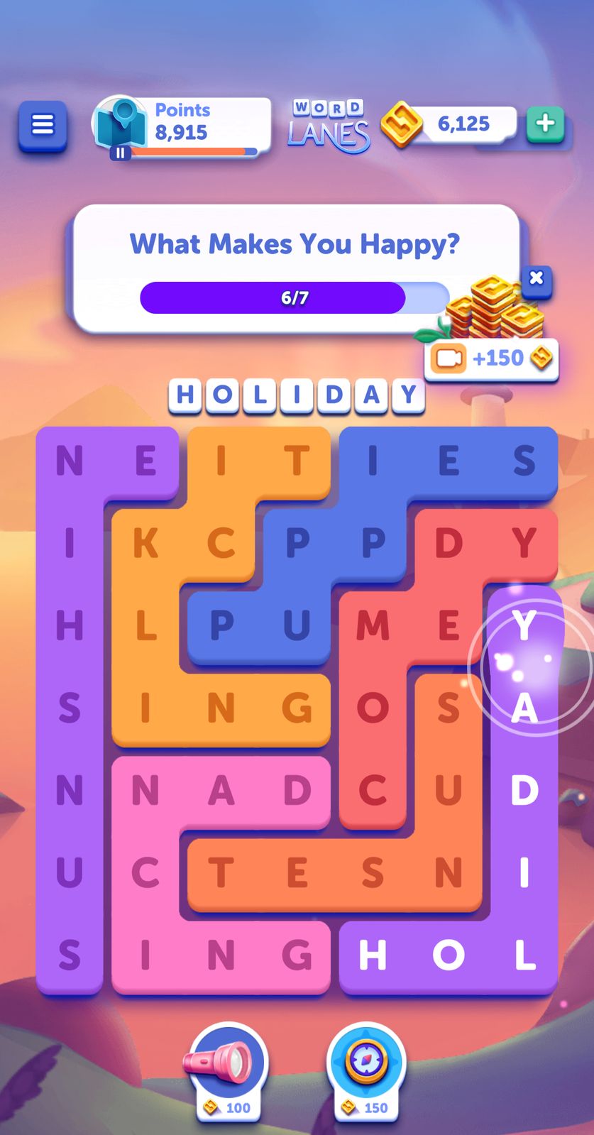 Word puzzle game screen with holiday theme.