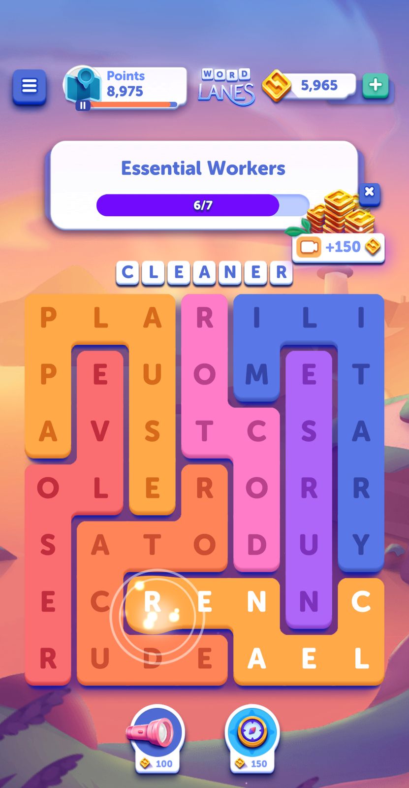Word puzzle game, finding essential workers.