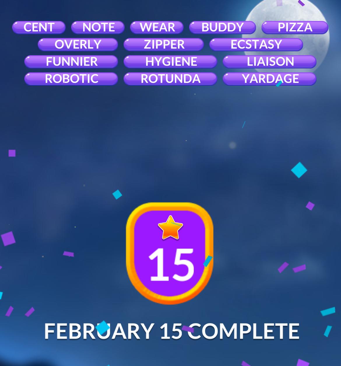 Word game level February 15 completed.