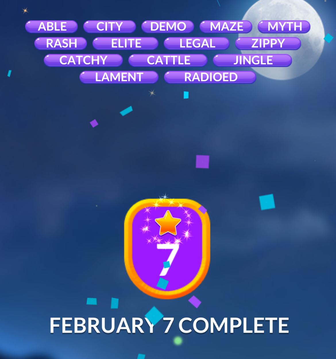 Word puzzle completion for February 7.