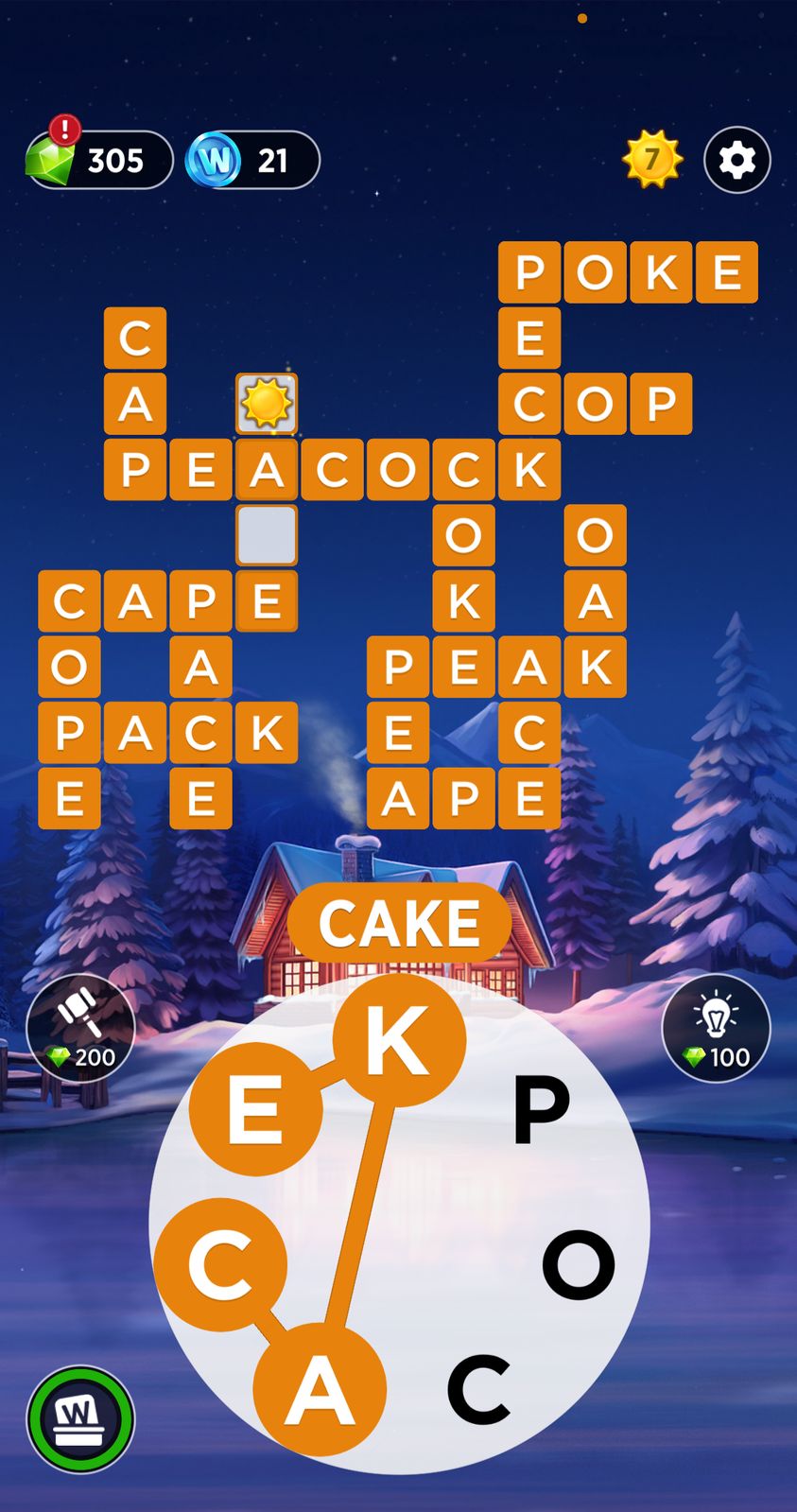 Word puzzle game with letters forming words.