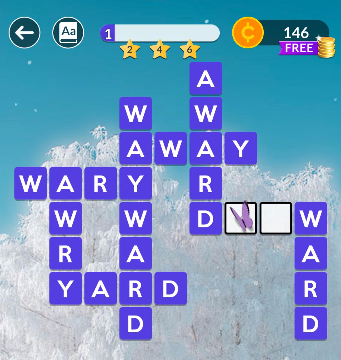 Word puzzle with letters forming words like 'wary'.