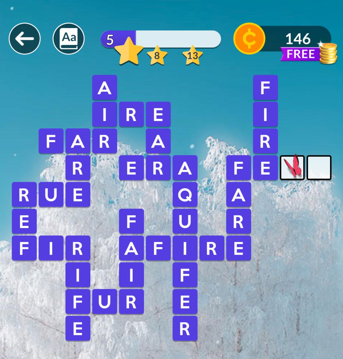 Word puzzle game with various words displayed.
