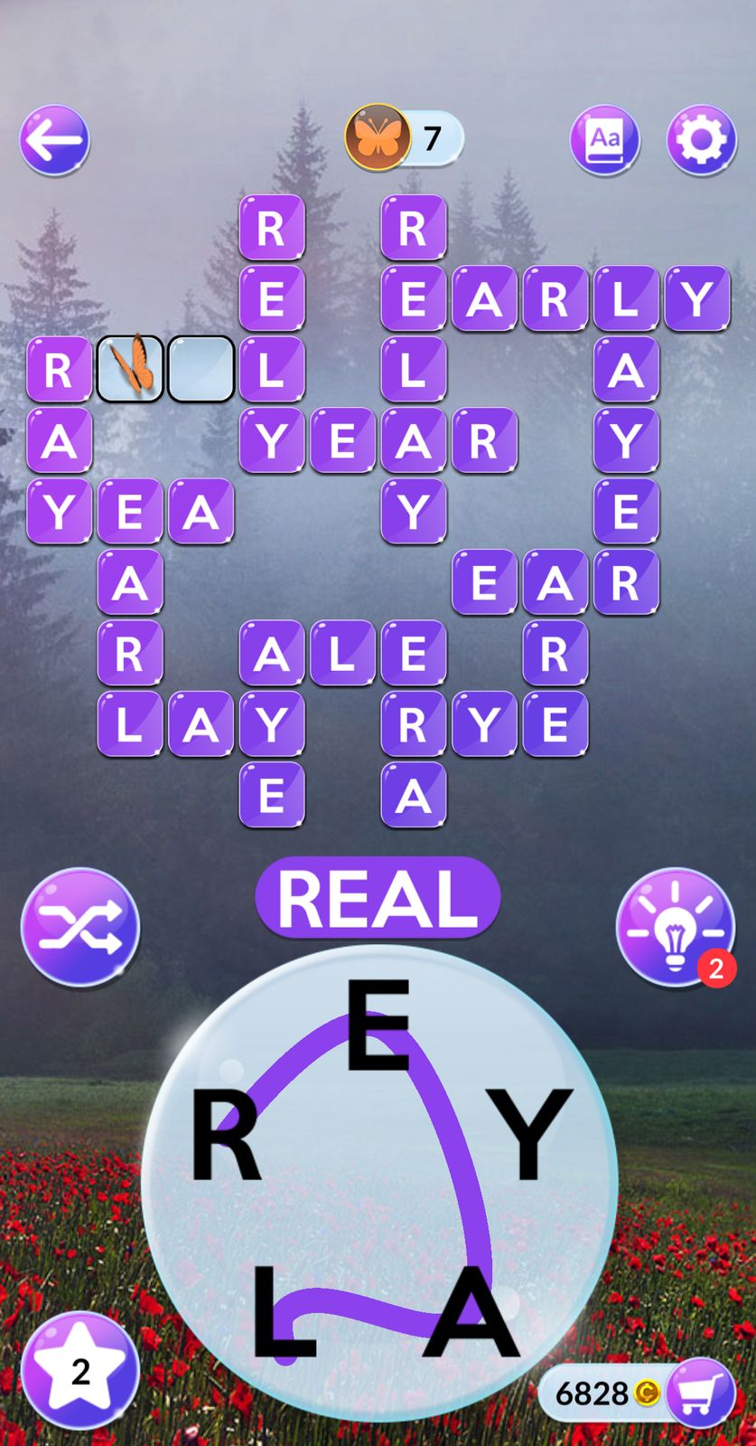 Word puzzle game with forest background