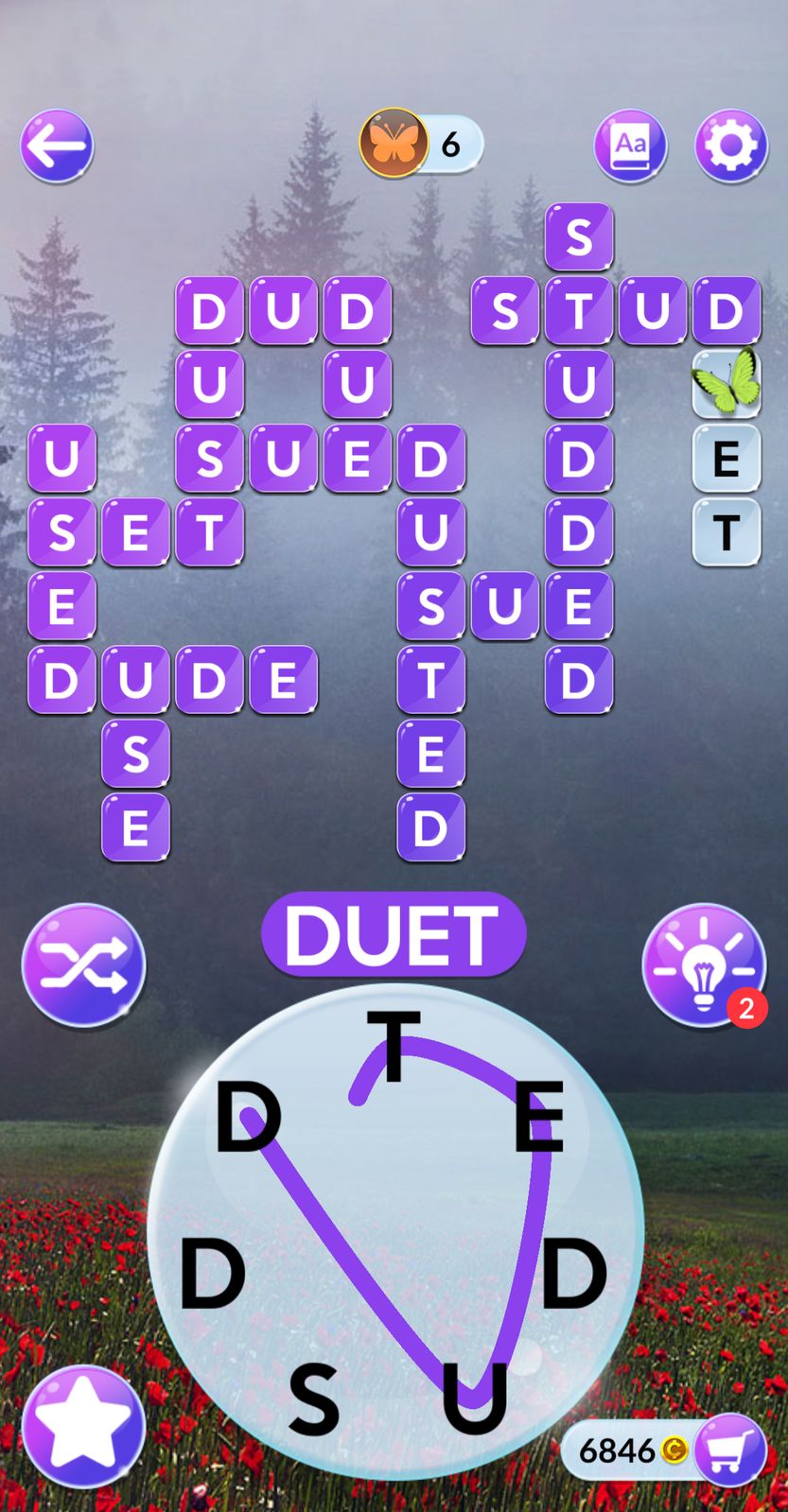 Word puzzle game interface with found words highlighted.